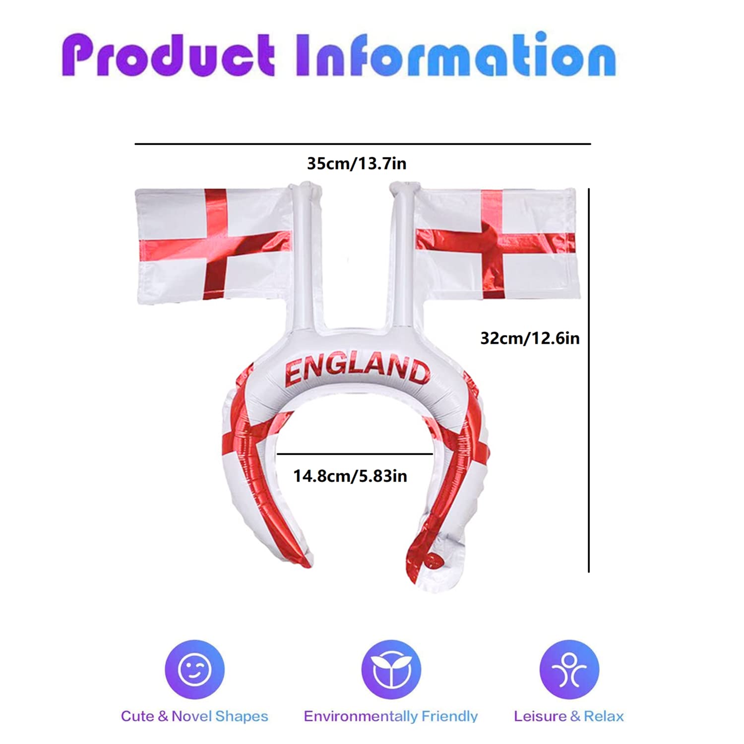 10pcs England Inflatable Balloon Headbands Flags - England Flag - Mini Headbands Flag Headbands Flag Stick Flag Round Top National Country Flags for Royal Event Party - Image 2