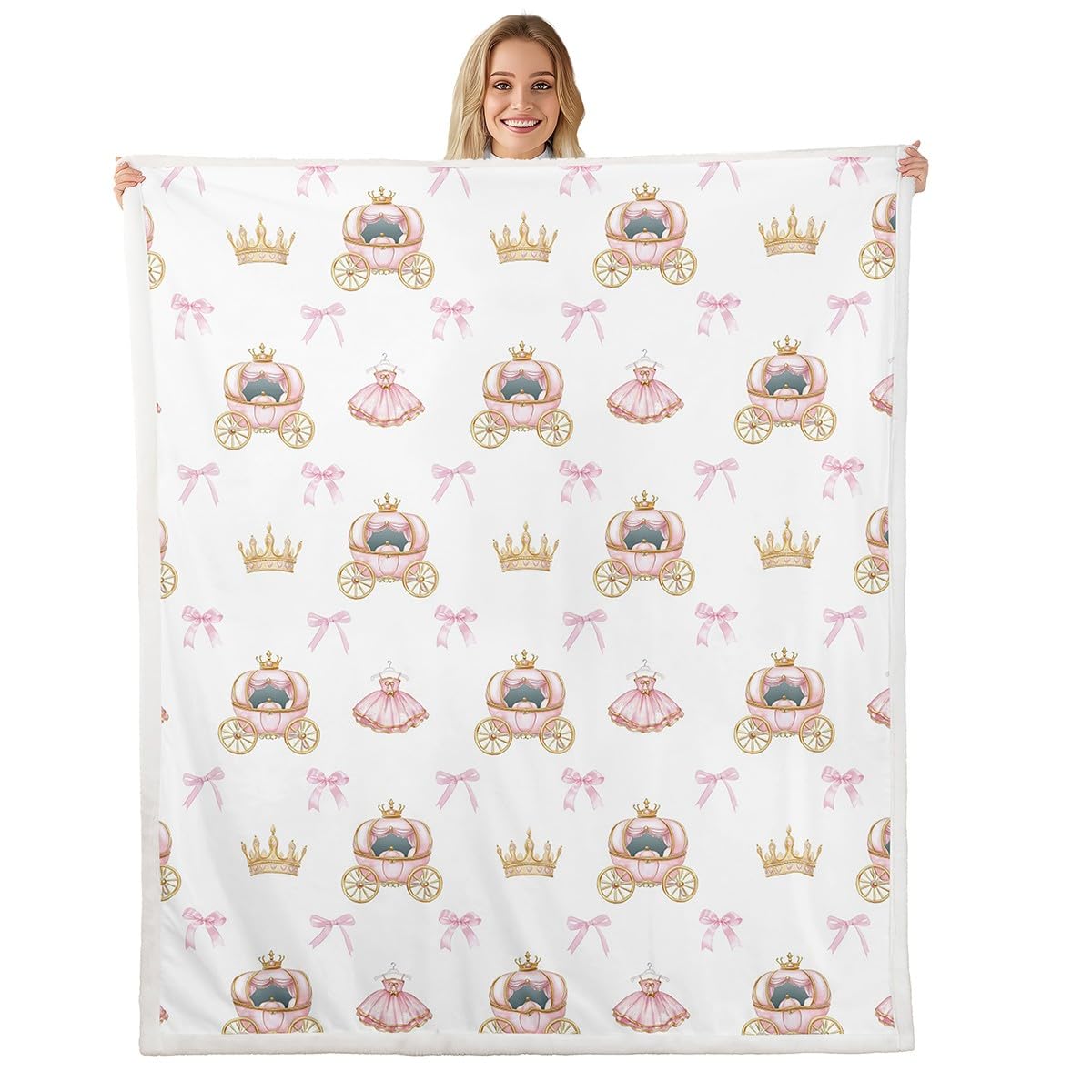 Couverture de lit pour enfants plaid rose et doré thème couronne de rêve