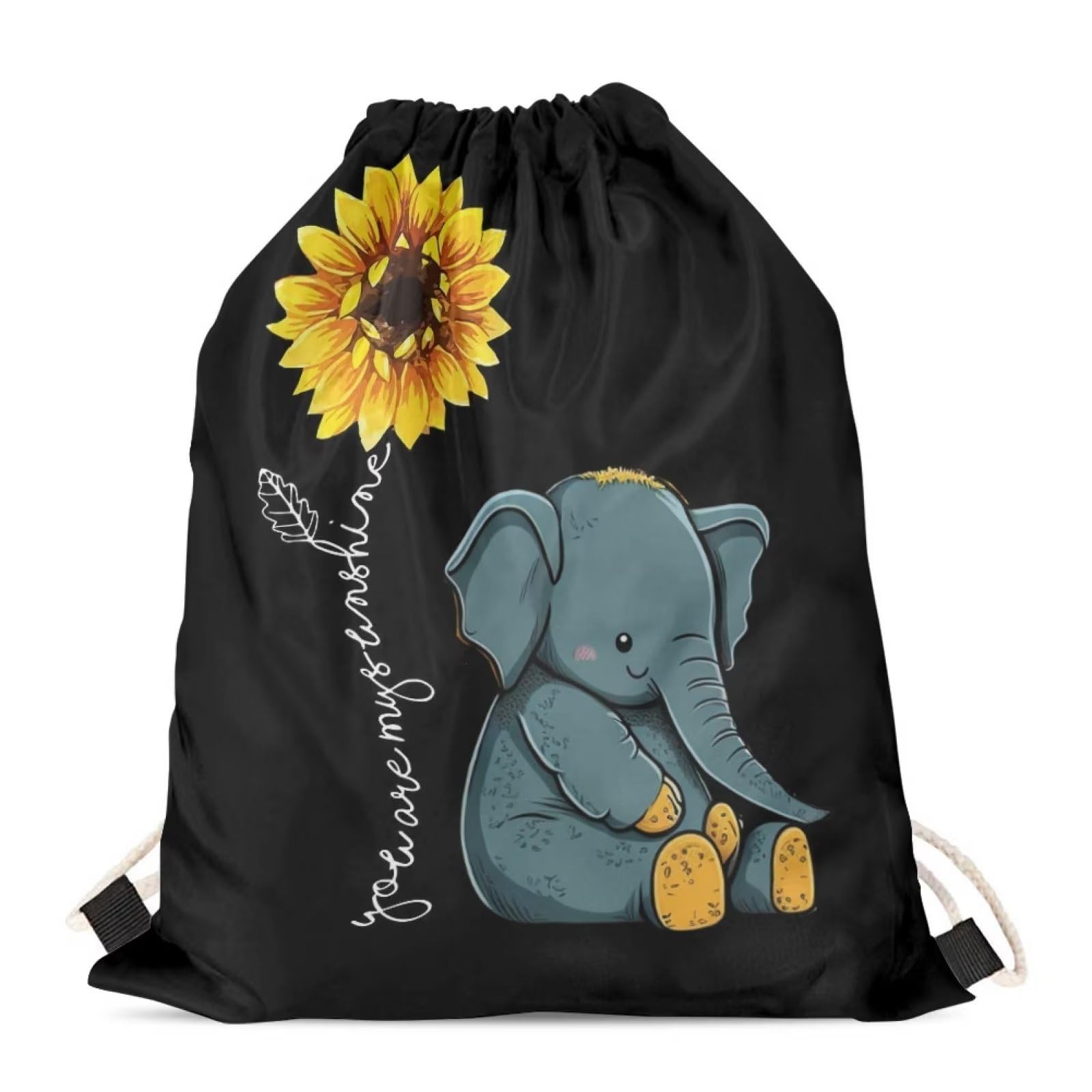 Upetstory Sunflower Elephant Drawstring Backpack Gym Bag String Gym Bags Beach Backpack Sackpack Sports PE Kit for Outdoor Hiking Swimming Running Camping