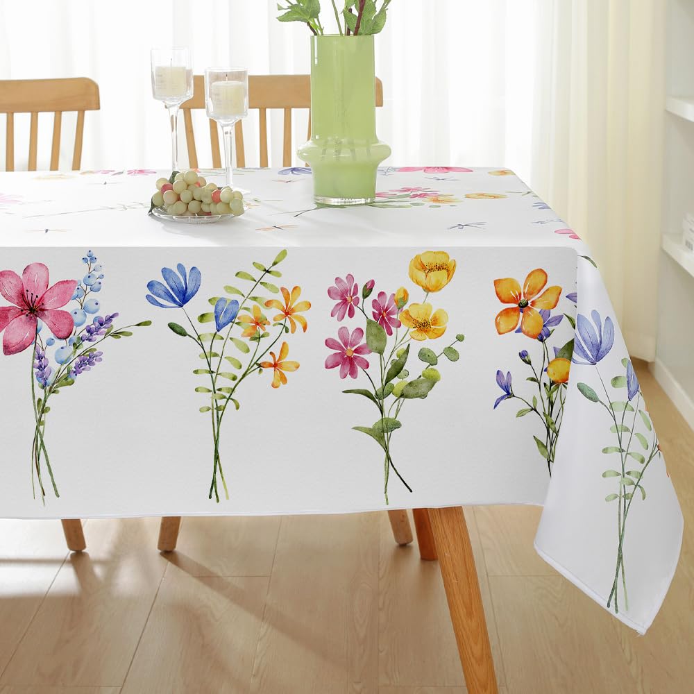 MATIRUG Spring Summer Table Cloth Rectangle 60x84,Flower with Dragonfly Fabric Tablecloth,Pink and Floral Wrinkle Stain Resistant Polyester Table