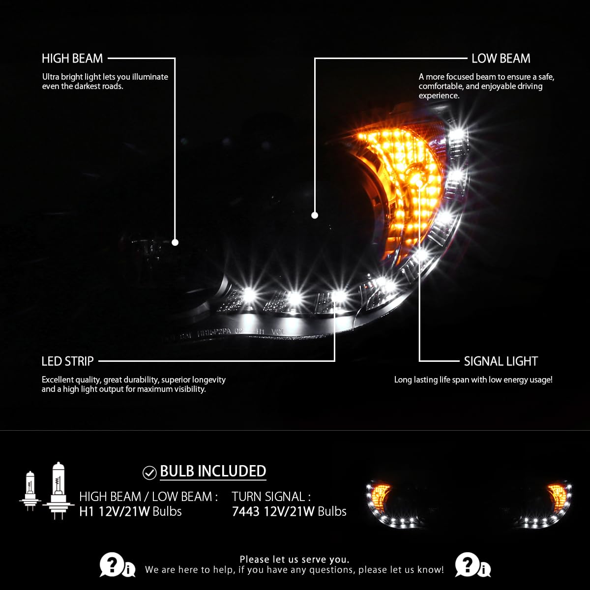 For 06-07 Subaru Impreza Black Headlights R8 LED Lamps | For 2006-2007 Subaru Impreza WRX Left Right Pair Headlamps Assembly Black Headlights R8 LED Lamps product thumbnail 3