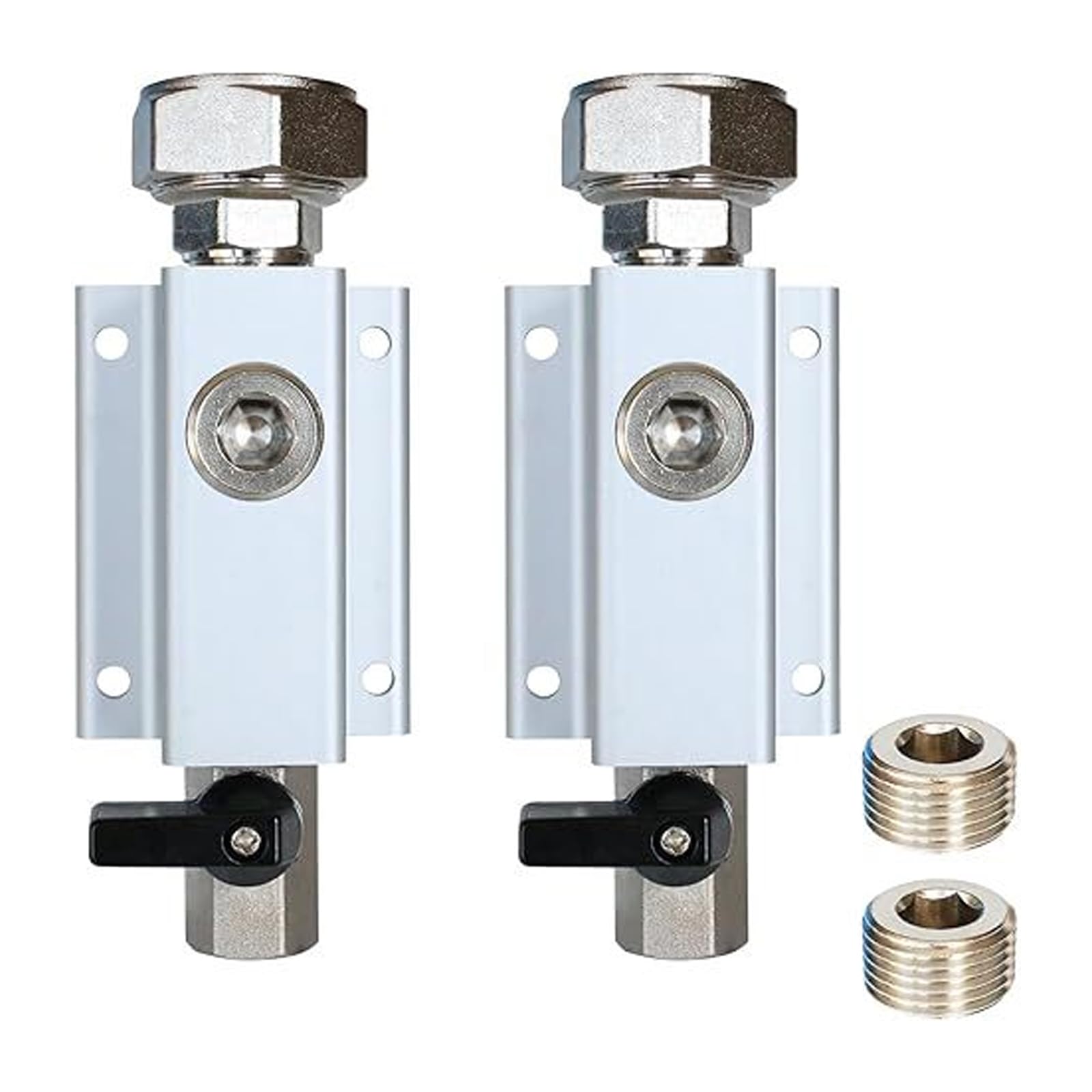 Set di 2 connettori filettati per aria compressa con attacco NPT da 3/8" e struttura di montaggio