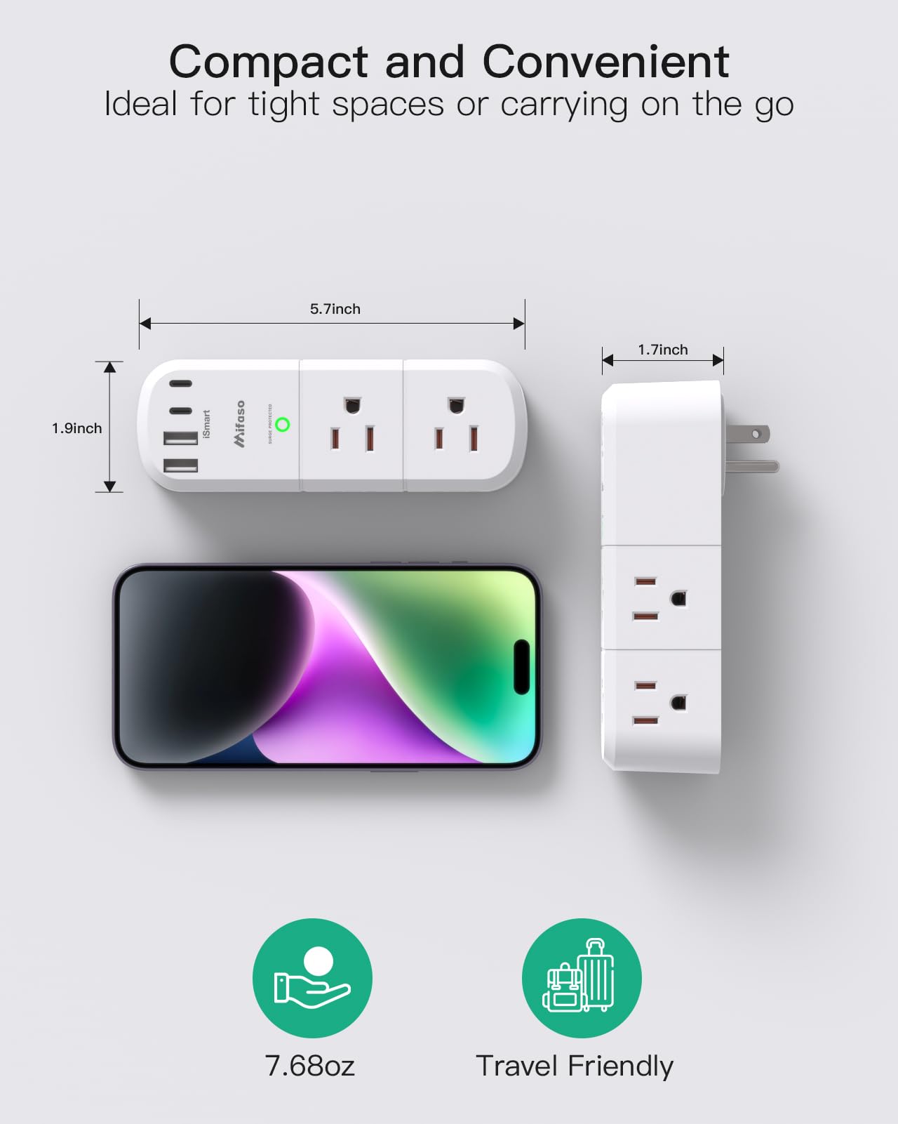 Surge Protector Outlet Extender with Rotating Plug 6 AC Multi Plug Wall Outlets and 4 USB Ports 1800 — view 6