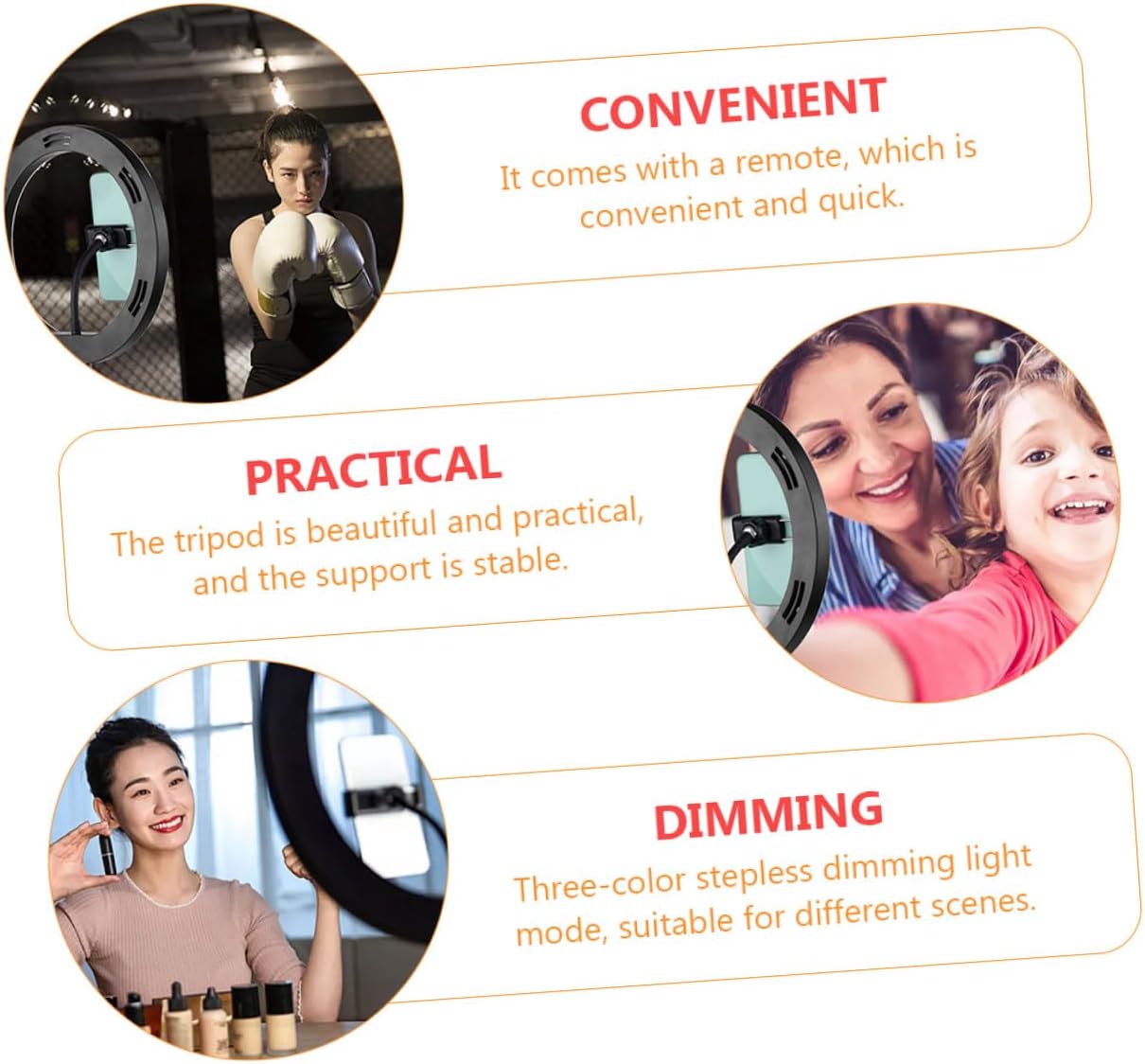 10-Inch USB Adjustable Three-Color Dimmable Makeup Selfie Light Stand with Remote, Phone Holder and Metal Tripod for Live Streaming and Photography (Black)