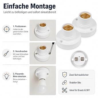 2 Pcs E14 Universal Screw On Bulb Holder Socket Lamp Socket Adapter for LED Bulbs White