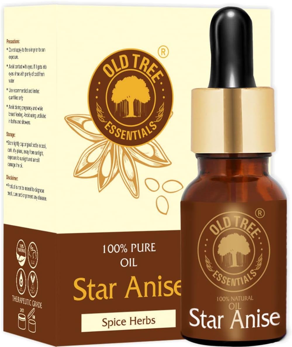 Old Tree Star Anise Essential Oil For Face, Skin & Hair Care | Therapeutic Grade 100% Pure & Natural Anise Oil For Aromatherapy, Relieves Stress (15 Ml (Pack Of 1) Transparent)