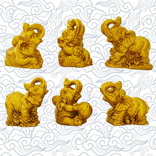 Set de 6 estatuas pequeñas de elefantes Thai 1.8 pulg resina miniatura 3