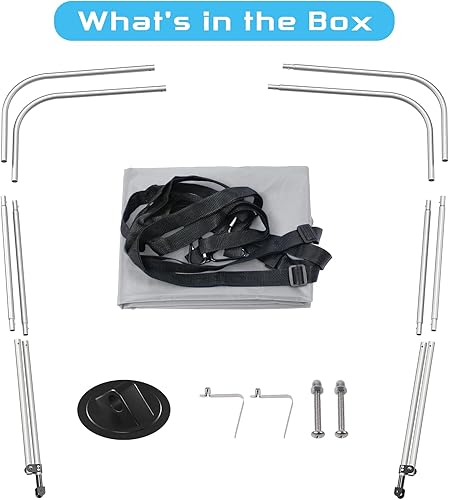 Miniatura 9 de DoCred Cubierta plegable Bimini para cubierta superior de barco, cubierta de toldo con 2 arcos (63 pulgadas de largo, 39 pulgadas a 55 pulgadas de