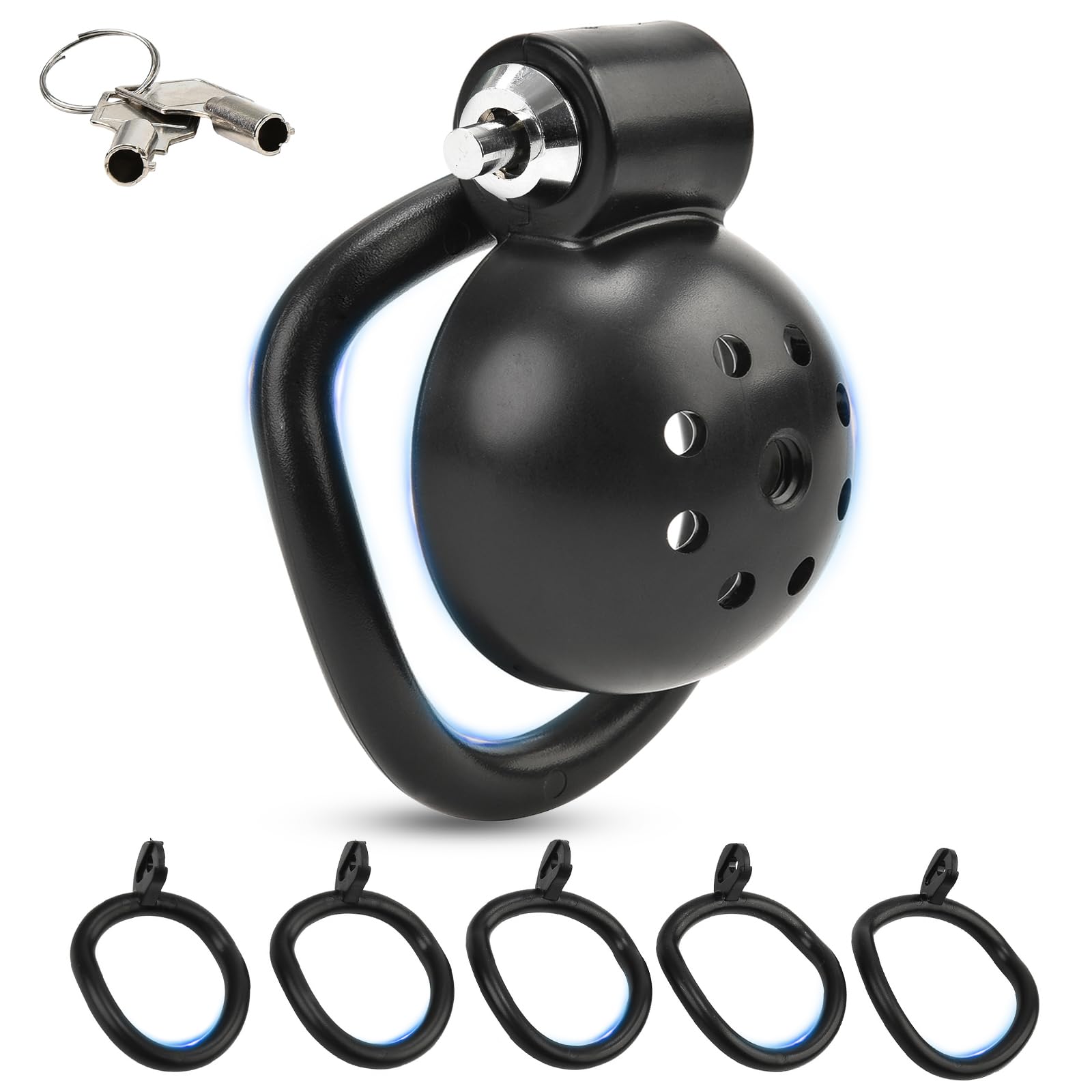 Push-Lock Cage de Chasteté Pénis Hommes Cages de Chasteté,avec 5 Anneaux de Pénis Chasteté Arc,Flat Chastity Cage Male Small Cage Chastetée,Ceintures de Chasteté,Toys Homme Kit (Noir，Cage)