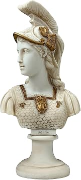 Athene Goddess of Wisdom Athena Minerva Bust Cast Marble Statue Grey Patina