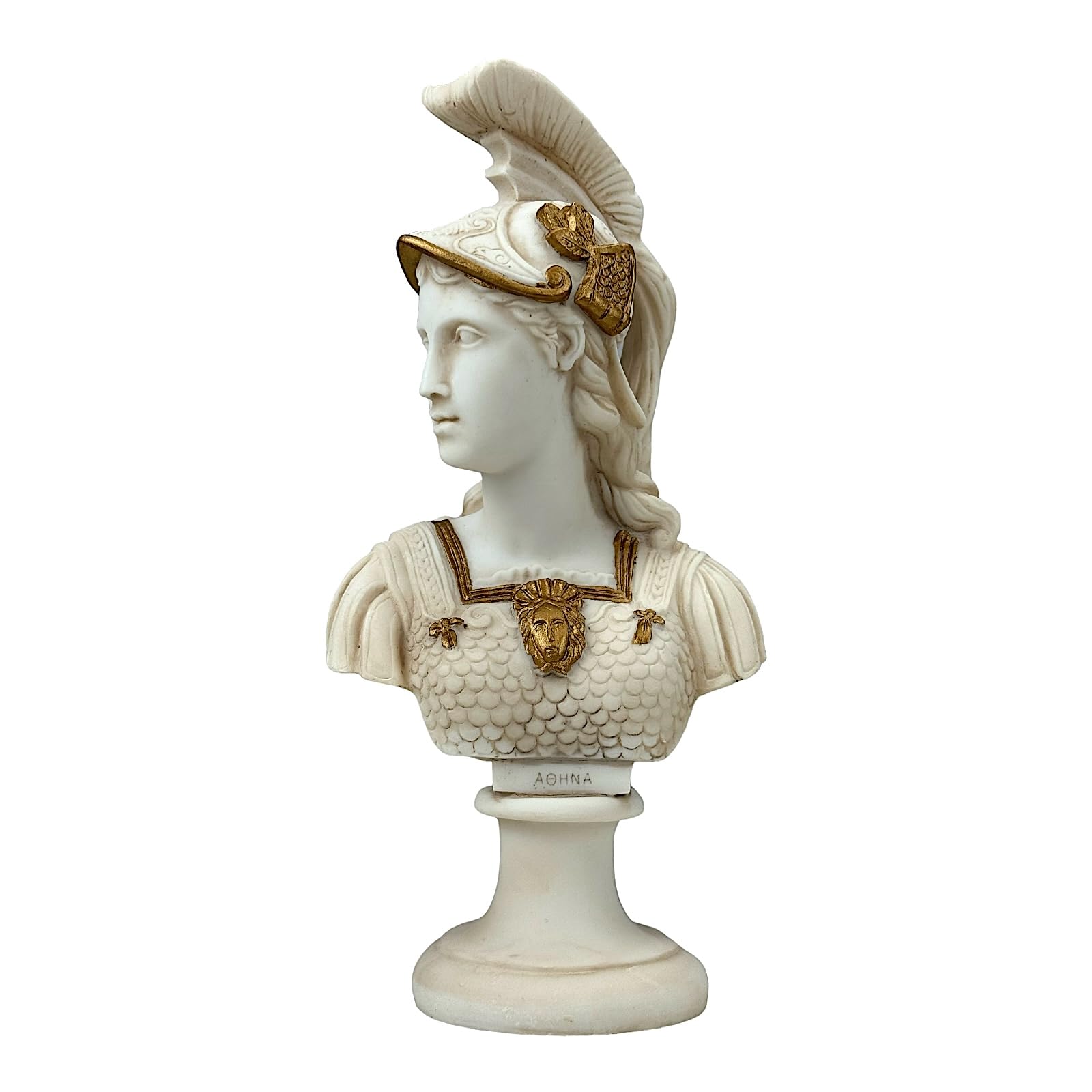 Estatua de Athena Diosa de la Sabiduría busto de mármol fundido gris de 25cm