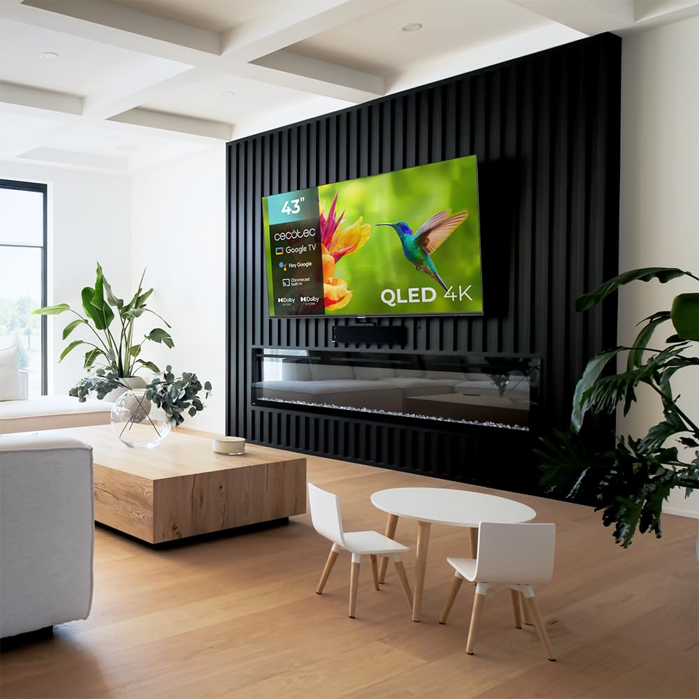 Cecotec Smart TV, Televisor QLED de 43 Pulgadas Resolución 4K UHD V4 Series VQU40043. Google TV, Dolby Vision&Atmos, VRR, HDMI 2.1, USB 3.0, HDR10, 16 GB ROM, Google Voice Assitant, Chromecast