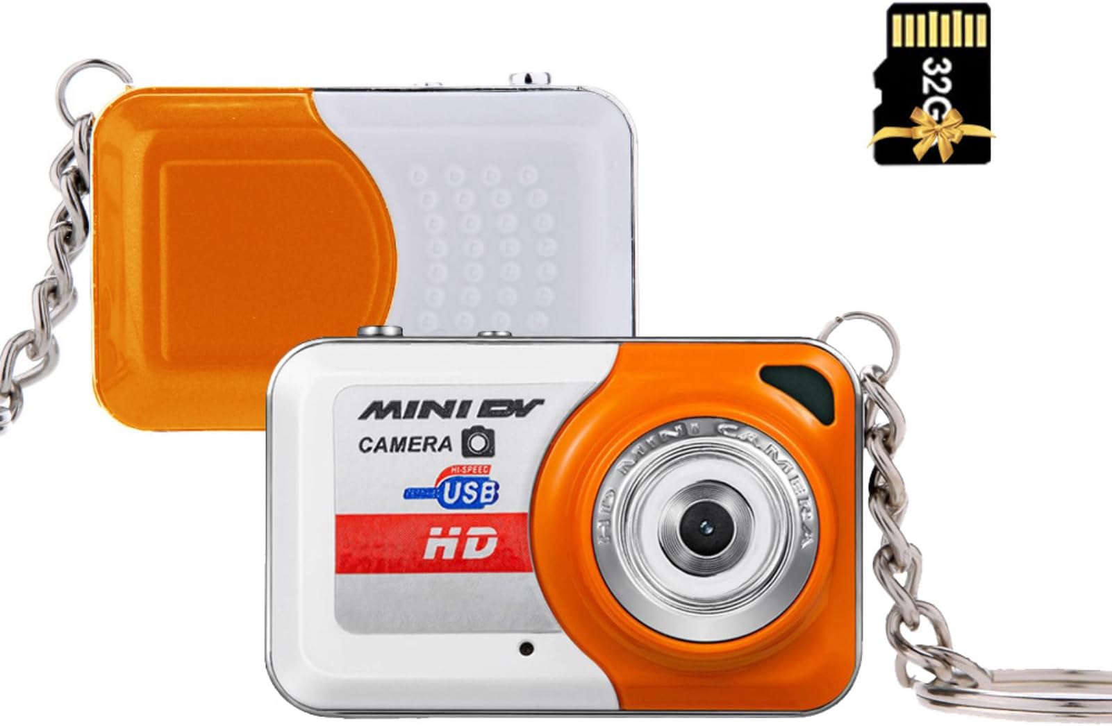 Andoer X6 Mini Portable Compact Keychain Camera with 32GB TF Card - Mini Camera for Kids, Orange