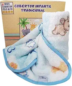 Cobertor Bebê Infantil Jolitex Pelo Alto 0,90x1,10m Mundo dos Bichos Azul