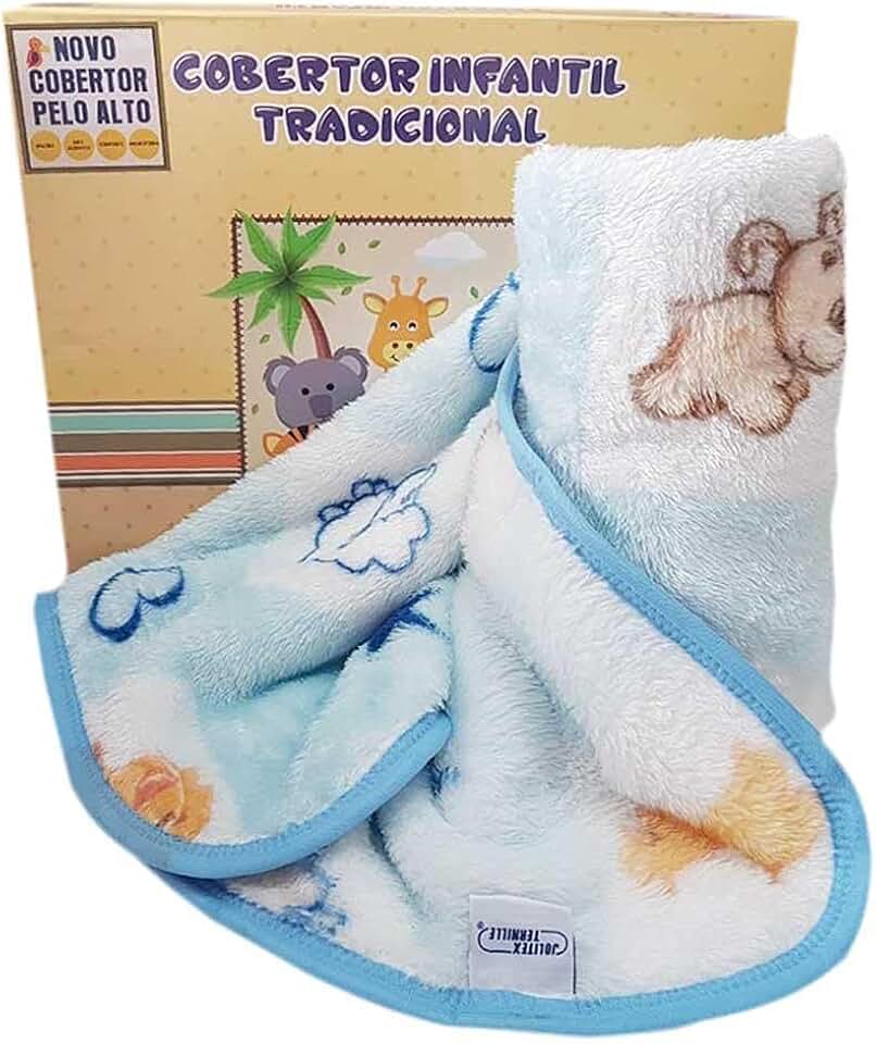 Cobertor Bebê Infantil Jolitex Pelo Alto 0,90x1,10m Mundo dos Bichos Azul