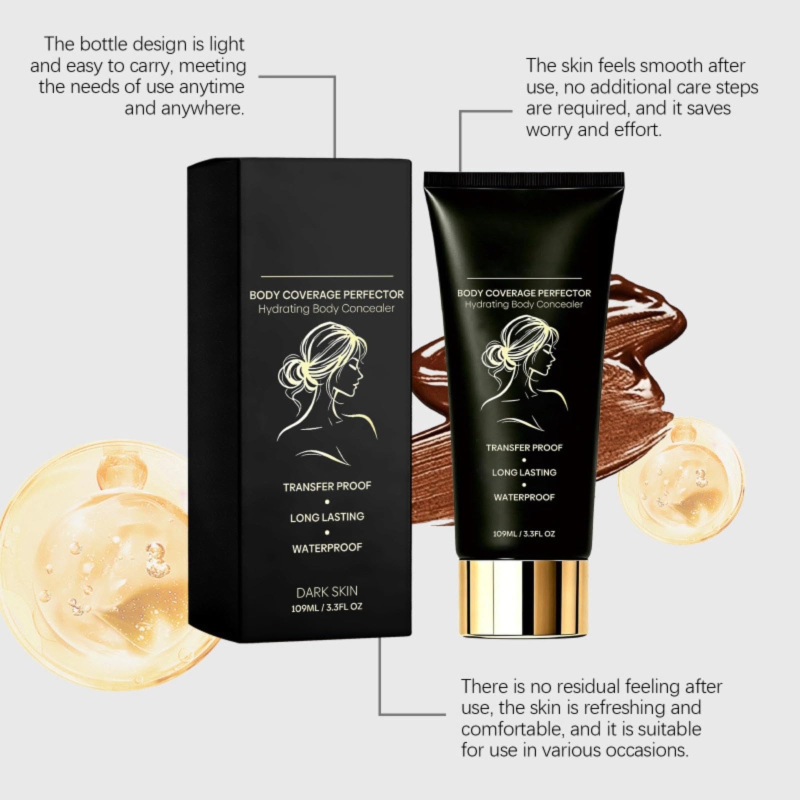 Podkładka pod nogi Wodoodporny Makijaż Nogi z pędzlem, Flawless Body Concealer Cream Wodoodporny krem do nóg, Perfektor Body Coverage Perfector Długotrwała bluza z powłoką korektor