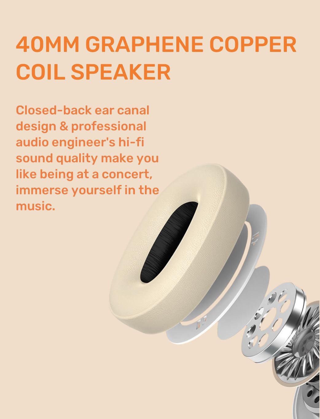 ND NEXT DESTINATION Cuffie senza fili Bluetooth 5.3 con Bass e Suono Stereo Casco a Fascia con Batteria a Lunga Durata Apparecchio acustico Moderno di Buon Suono (Beis)