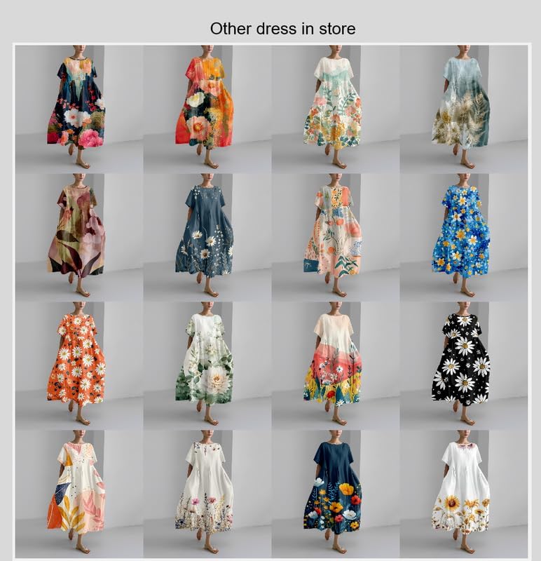 MARSVOVO Boho Maxi Dress for Women 2024 Summer Retro Rose Print Oversized Short Sleeve Western Art Painting Style Dress - Image 4