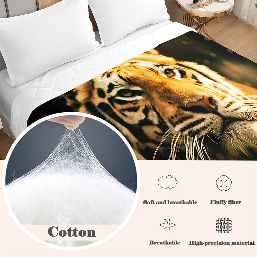 Chickwin Trapuntino Matrimoniale Singolo Copriletto Trapuntato Estivo, 3D Animale Tigre Stampa Goffrato Coperta Autunno Primaverile Trapunta Coperta Leggera Camera da Letto (220x240cm,Bianco