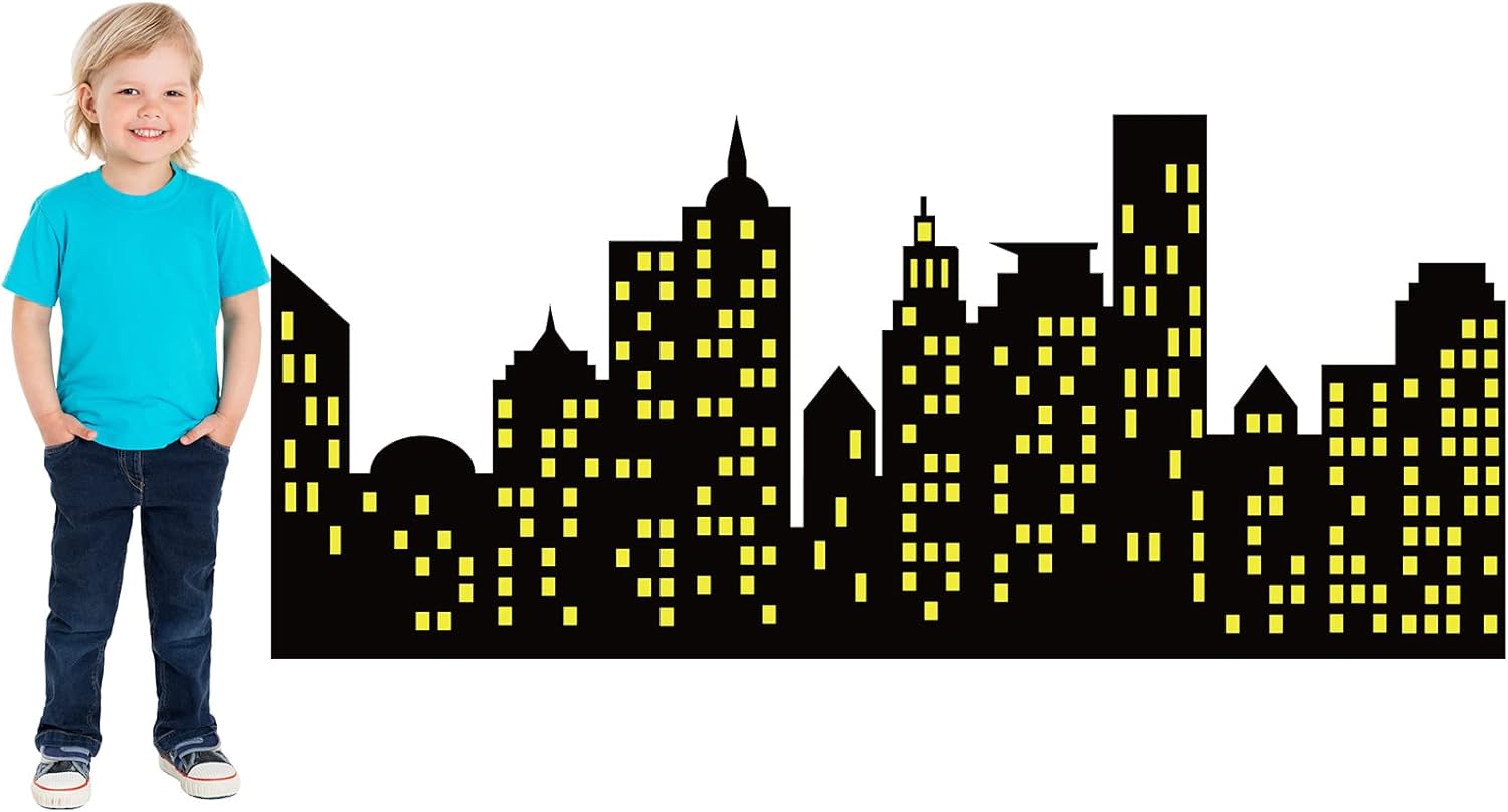 59.06 x 26.3 Inches City Skyline Backdrops American Cityscape Comics Style Buildings Scenes Photography Hero Cardboard Background for Children Birthday Party Baby Shower Photo Cake Table Decorations