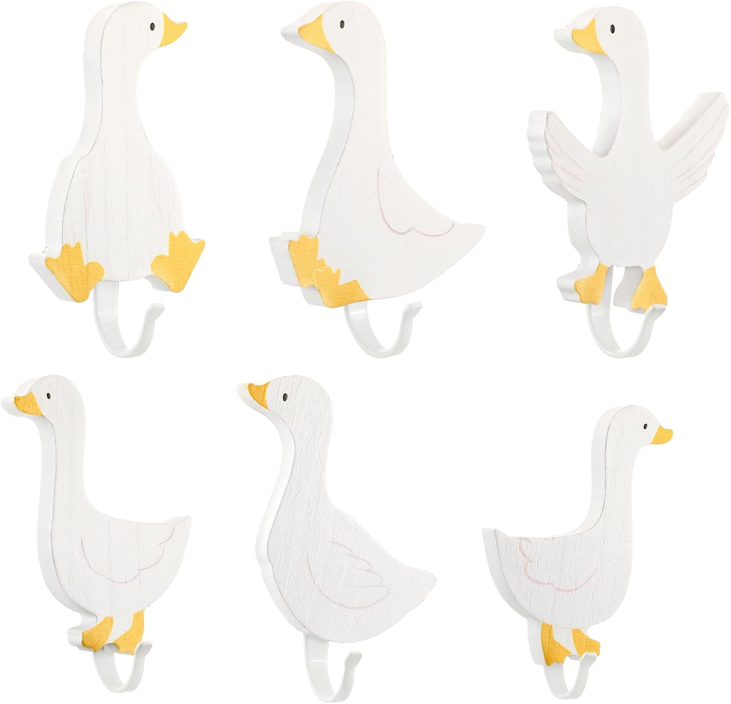 Beeveer 6 Pcs Decorative Goose Wall Hooks Kids Wooden Goose Baby Nursery Hooks Cute White Towel Hanger for Childs Nursery Bathroom Bedroom Home Decor