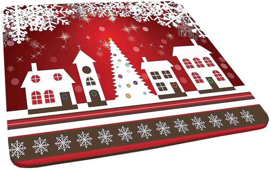 Christmas Square Fitted Tablecloth, Winter Holidays Theme Gingerbread House with Trees and Snowflakes Artwork Print, Suitable for Catering and Kitchen, Fit for 62"x62" Square Table Red White