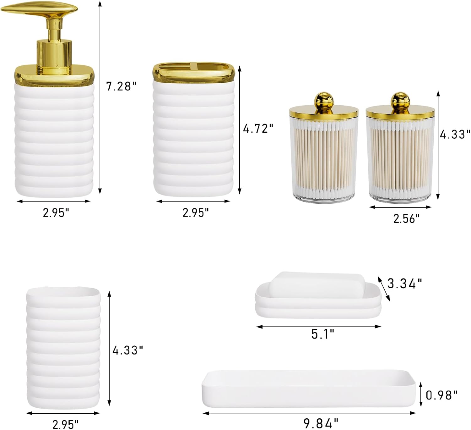 Bathroom Accessory Set - Gorgeous Bathroom Set, 7PC White Bathroom Accessories Set, Soap Dispenser, Toothbrush Holder, Qtip Holder Set, Bathroom Accessories Sets Complete for Home