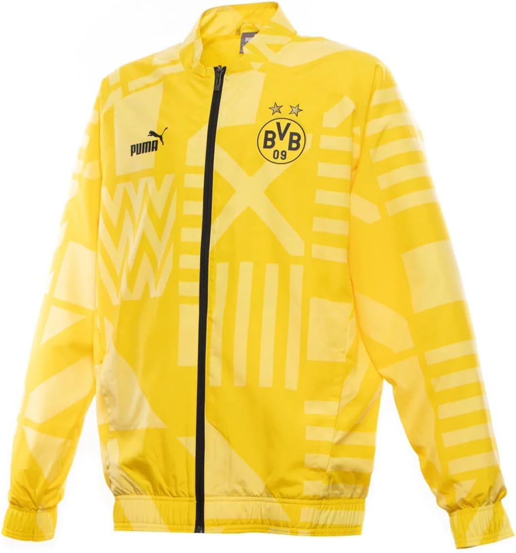 PUMA Borussia Dortmund Pre-Match Jacket 2022/23 (US, Alpha, Medium, Regular, Regular, Yellow)