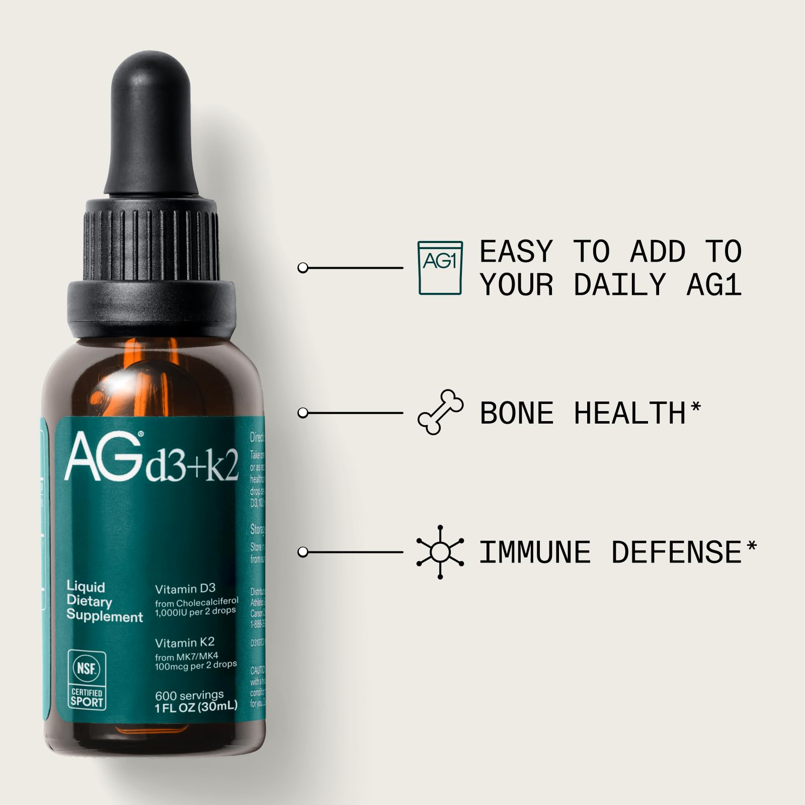 AG1 Vitamin D3 + K2 Liquid Drops | Daily Bone Support — Amazon image 2