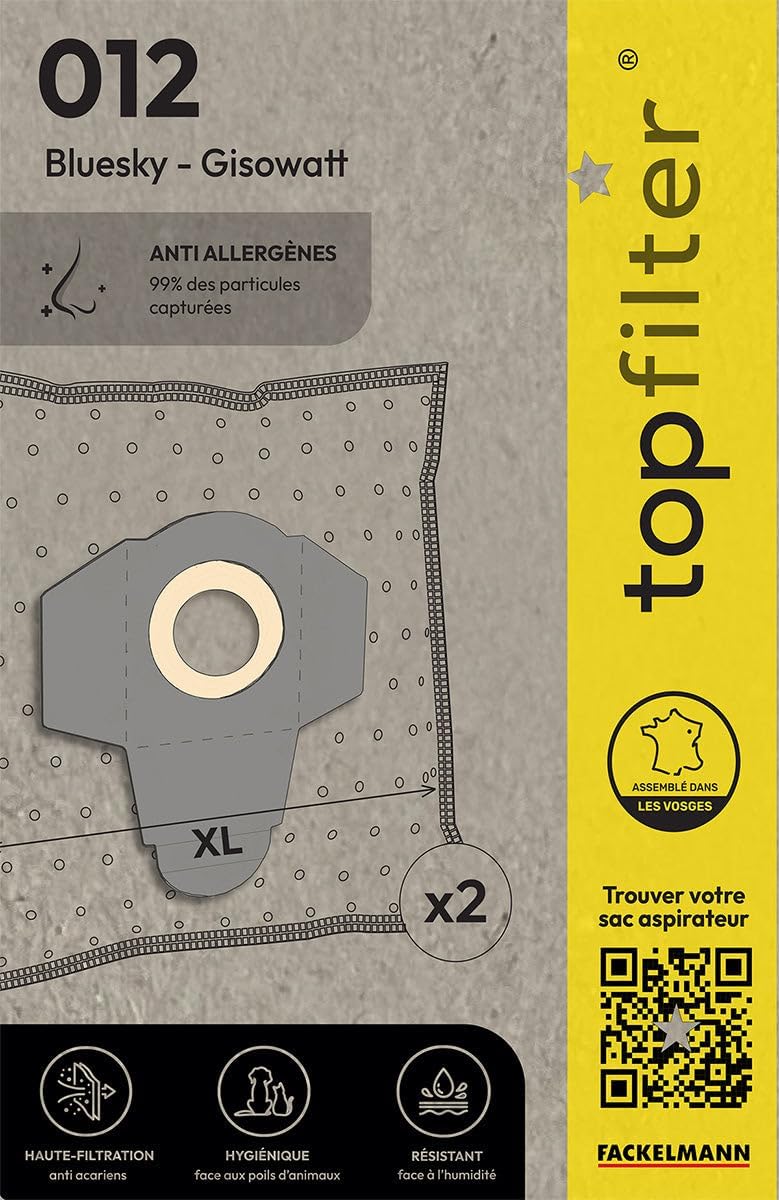 TopFilter Vacuum Cleaner Bags for Bluesky 012, 2 Fleece Vacuum Bags, 2 Dust Bags Gisowatt, 1 Box (60 x 30 x 0.1 cm