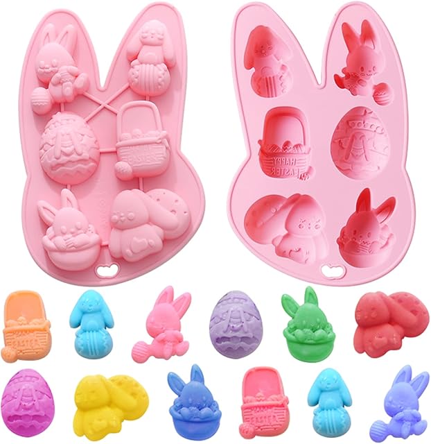 Leesgel Easter Egg Mould, 3D Silicone Easter Chocolate Moulds - Easter Basket Egg Bunny Rabbit Shaped Easter Decorations for Candy Baking Fondant Cake Decorating Party