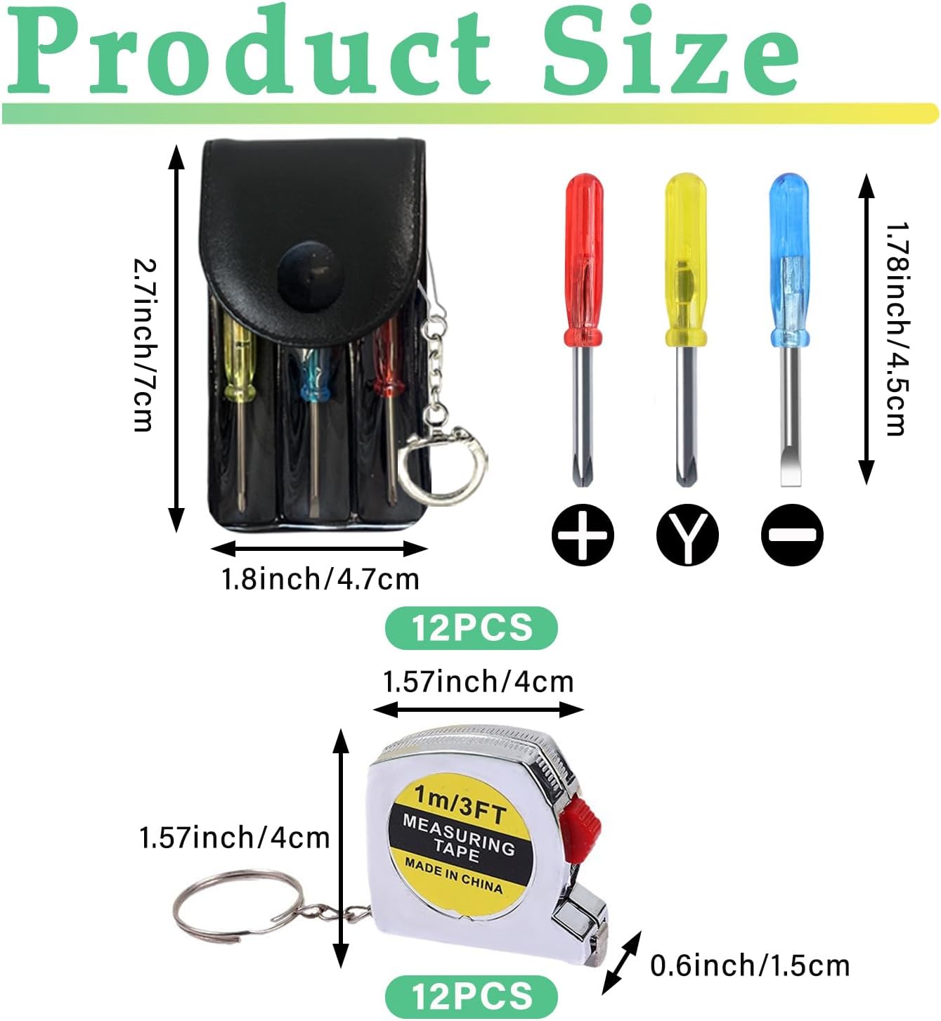 Mini Screwdriver Keychain Tape Measure Keychains Set Retractable Keychain Tape Measure Mini Screwdrivers in Pouch Keychain for Birthday Party Favors and Daily Use, 1 m/ 3 ft (24 Pcs)