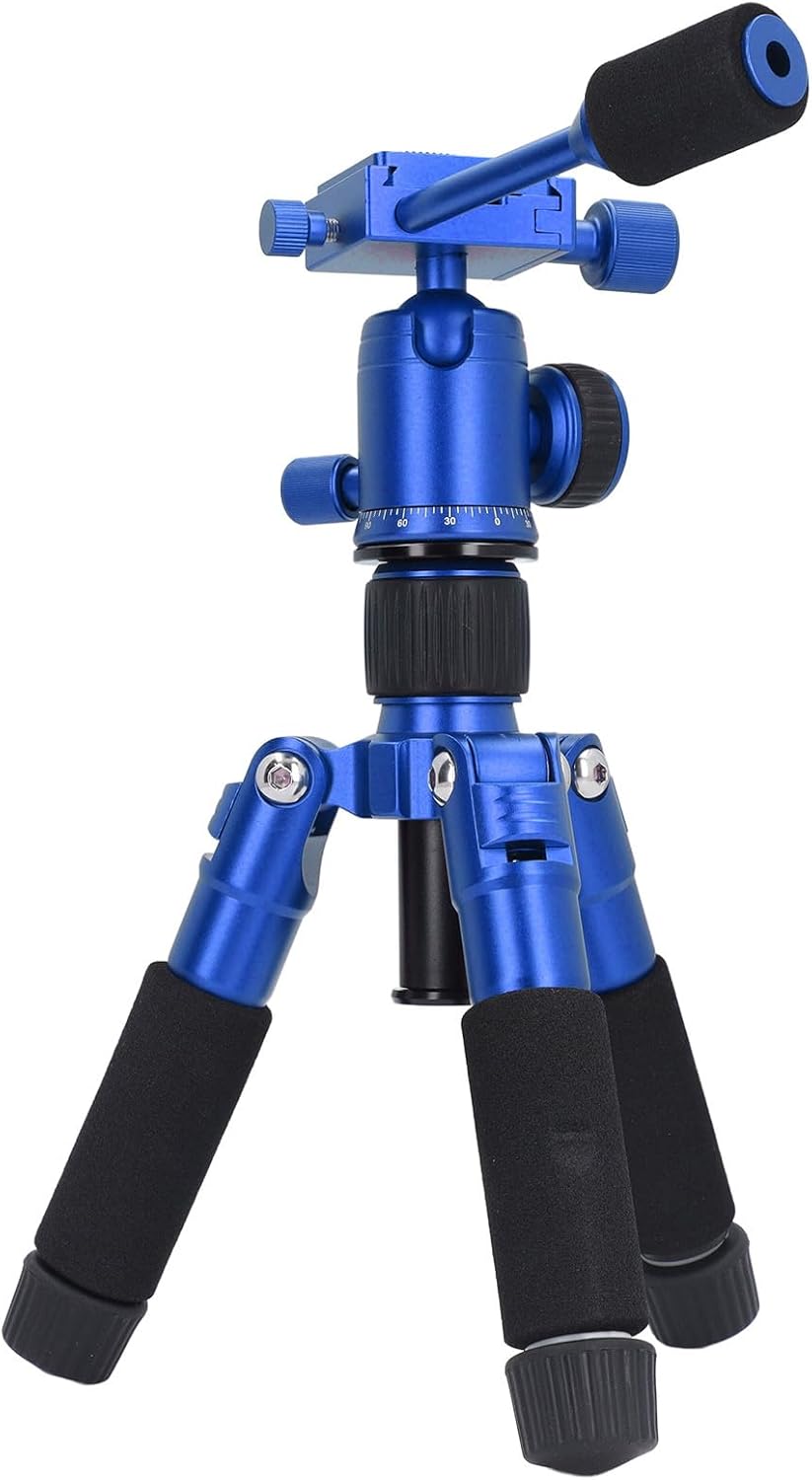 Tripod Desktop Tabletop 5 Section with Level Quick Mount Plate 1/4in Thread for Live Streaming (Blue)