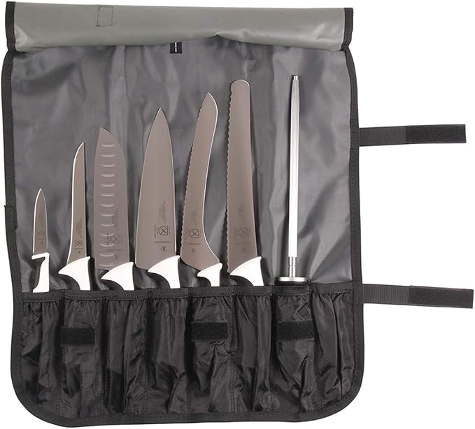 Mercer Culinary Millennia 8-Piece Knife Roll Set, Black Handles