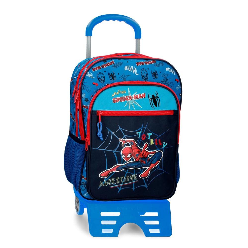 Marvel Totally Awesome, Equipaje Bolsa De Mensajero Niños, Azul (Blue), Mochila Escolar Doble Compartimento Con Carro
