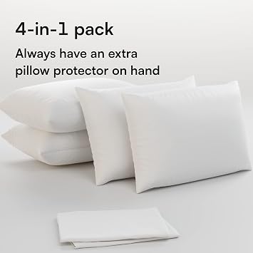 Niagara 2 x 4 Pack Standard Pillow Protectors with Zipper 20x26 Inches, Soft, Quiet, Effective Dust Protection, Stay in Place Pillow Covers