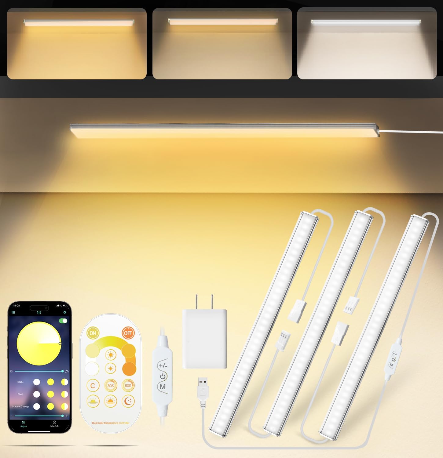 MATICOD Under Cabinet Lights, Dimmable White LED Under Cabinet Lighting ...