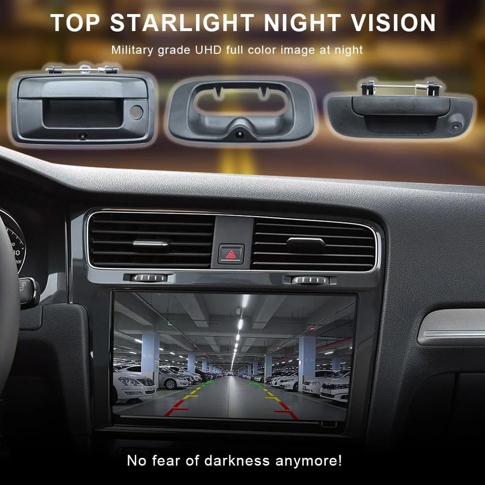 Tailgate Handle W/Reverse Backup Camera Replacement for 2004-2014 Ford F150, 2008-2016 F-250/F-350/F450/F550 Pickup Rear View Parking Camera RCA Connector w/ 26FT Extension Harness