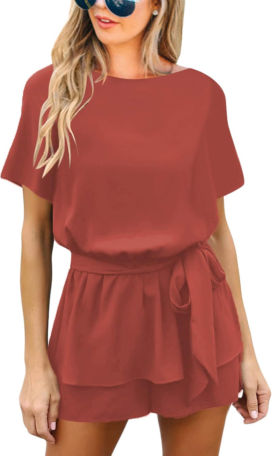 Amazon.com: Utyful Rompers for Women Dressy Summer Belted Shorts Romper ...