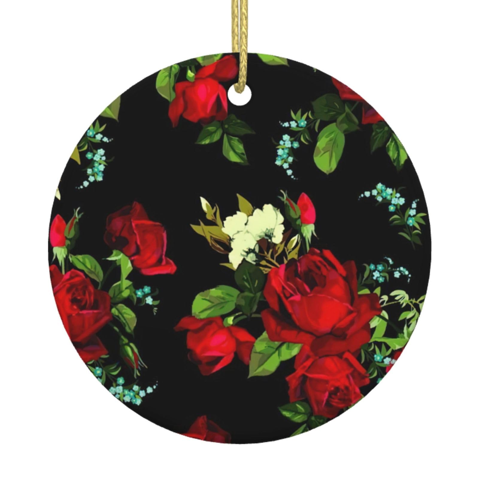 Beautiful Rose Gift Print Christmas Ornaments, Ceramic Hanging Ornament, Round Shape Decorations