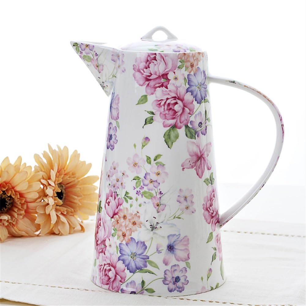 Zimny ​​​​czajnik Dzbanek na wodę z porcelany 1200 ml z pokrywką i uchwytem Czajnik na wodę do lemoniady, soku, mleka, zimnych lub gorących napojów Dzbanek do herbaty Zestaw dzbanów na ciepłą/zimną wo