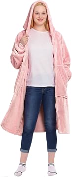Waitu Wearable Blanket Hoodie with Zipper Gifts for Women Men, Warm and Cozy Oversized Hoodie Blanket Birthday Gifts for Women Mom, Thick Flannel Blanket with Giant Pocket - Pink