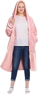 Waitu Wearable Blanket Hoodie with Zipper Gifts for Women Men, Warm and Cozy Oversized Hoodie Blanket Birthday Gifts for Women Mom, Thick Flannel Blanket with Giant Pocket - Pink