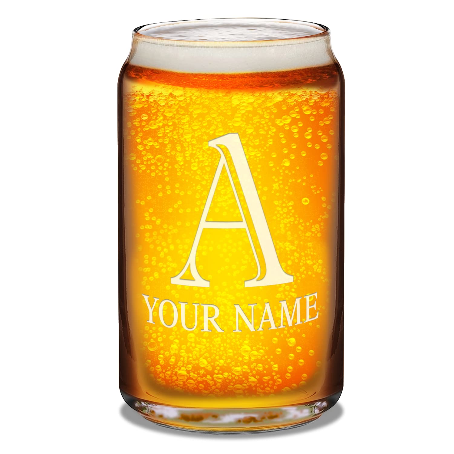 Personalized Drinking Glasses Monogram Initial Letter A Etched 16 oz Etched Beer Can Glass Unique Birthday Gift for Friends, Family, Coworker, Souvenirs