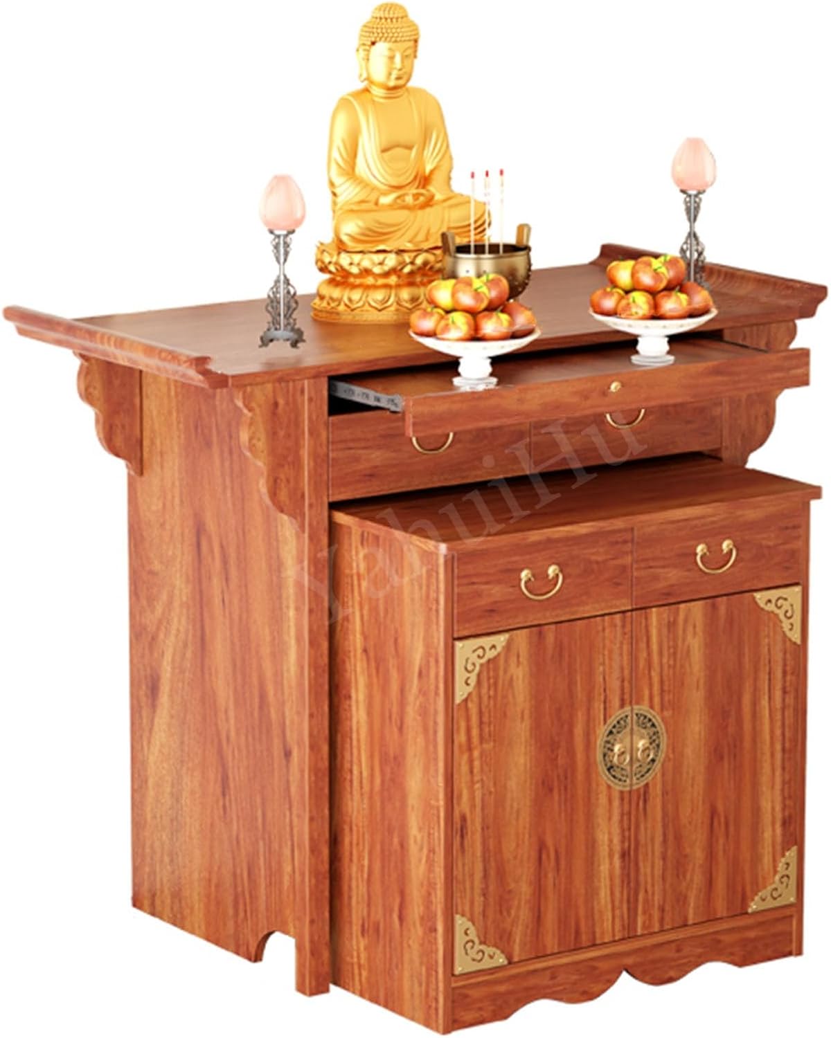 Personal Shrine Altar Table, Chinese Cabinet Meditation Table, Wood Buddha Niche Altar Cabinet with Drawer, Multifunctional Offering Tables with Detachable Storage cabinets (Single Layer, 50" Lx24 W)