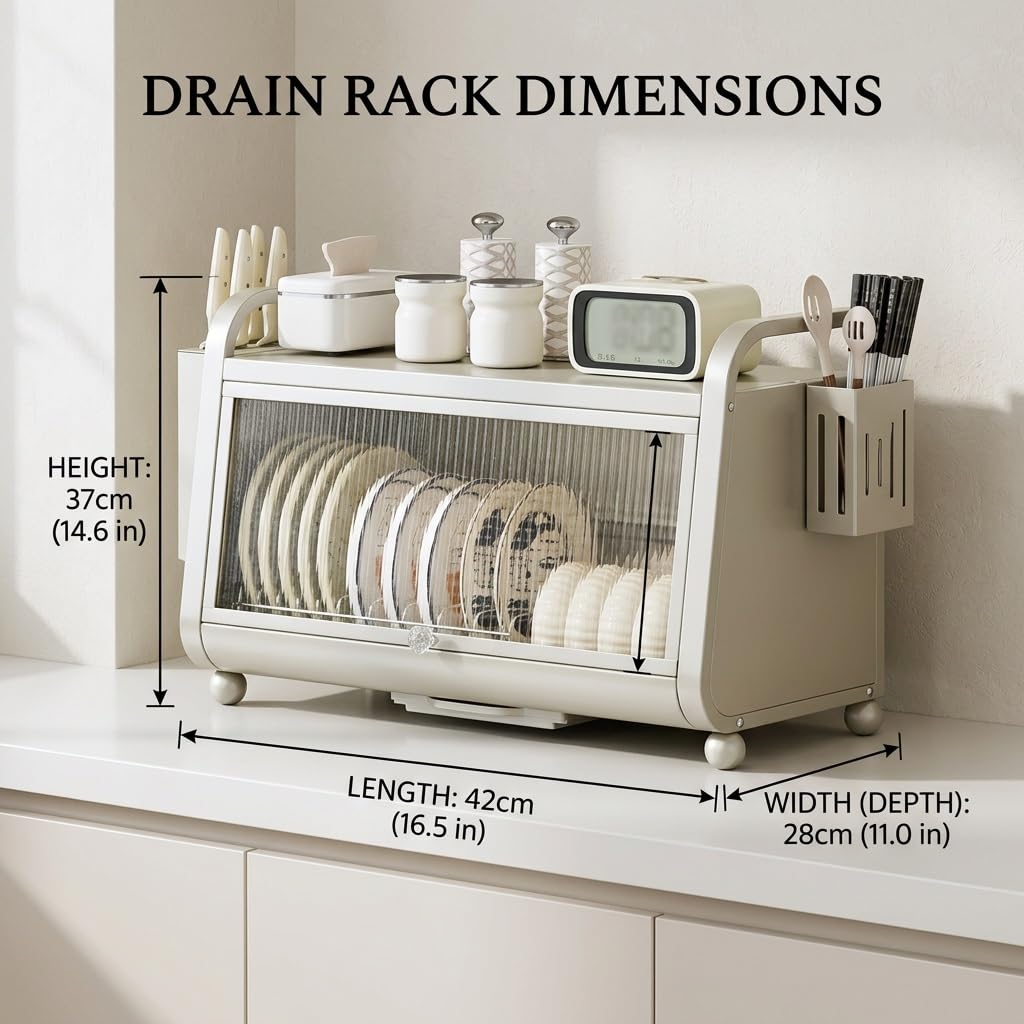 Escurridor de platos de 2 niveles con organizador de cocina y bandeja