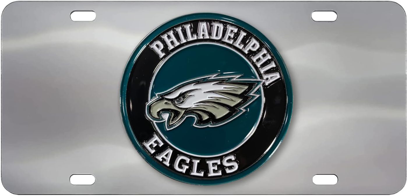 NFL Philadelphia Eagles Premium Chrome Zinc Alloy Team License Plate - 4 Screw Frame with 3D Molded Color Chrome NFL Logo - Chrome Background and Team Colors Complement Any Color Truck, SUV, Car