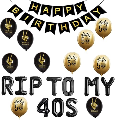 RIP To My 40s 50th Birthday Party Supplies  Cartel de feliz cumpleaños, globos y decoraciones para la muerte a mis 40, cuarenta y cuarenta RIP,