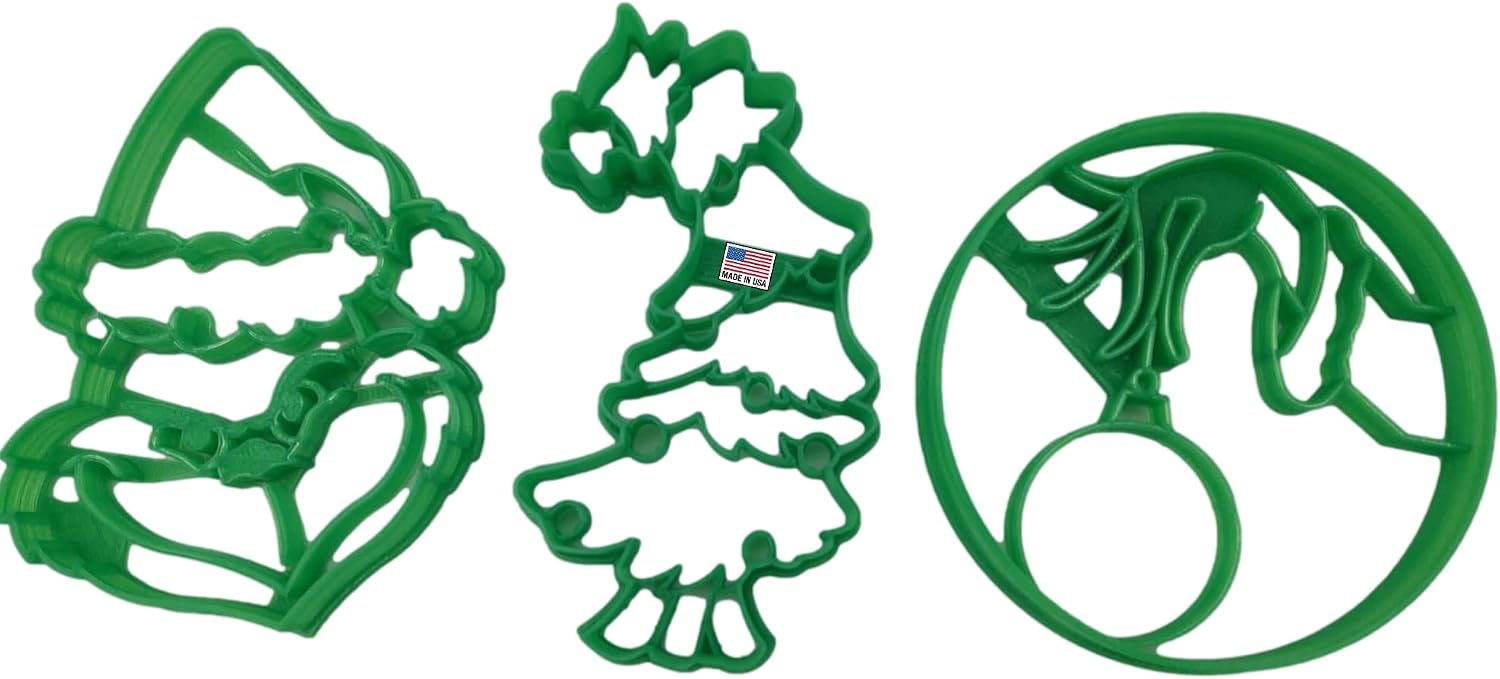 Heart's Treasure Christmas Cookie Cutters (3 Pack): Santa Hat, Christmas Tree, Hand Holding Ornament