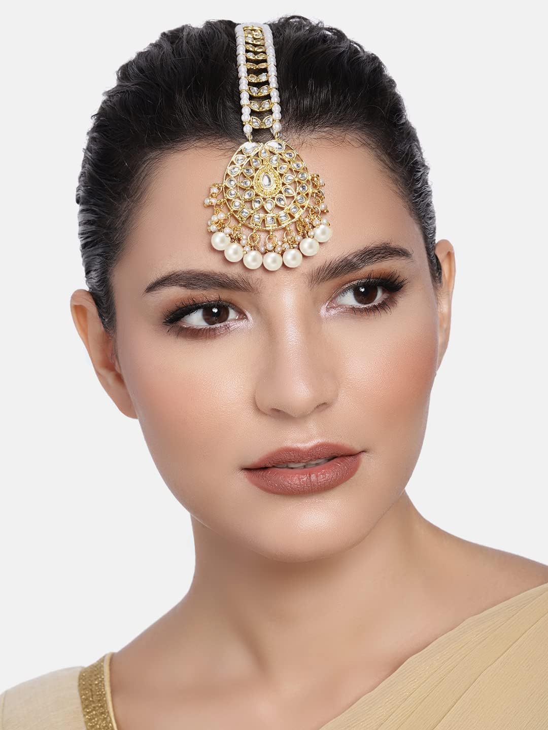 Aheli Faux Kundan Beaded Maang Tikka Head Piece Indian Wedding Ethnic Fashion Jewelry Gift for Women Green